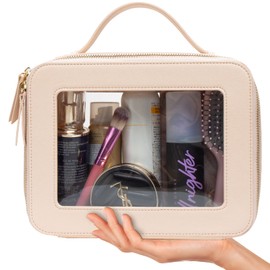 LETGO Clear Makeup Bag, Travel Toiletry Cosmetic Bag Case Portable Clear Makeup Organizer Transparent Storage Bag Fit Carry-on Travel Accessories for Women Men (large nude)