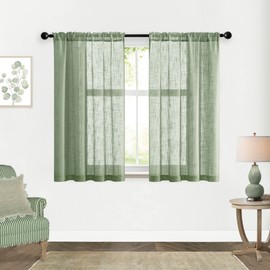 Bathroom Curtains Window Short,Sage Green Eucalyptus Decor,Linen Sheer Transparent Boho Curtain for Kitchen Shower Window,48 Inch Length 2 Panels Set