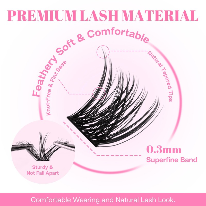 CALAILIS Lash Clusters, 144Pcs D Curl Cluster Lashes DIY Lash