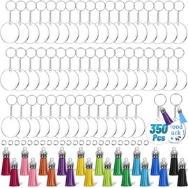 Juego De 350 Kit Llaveros de Acrilico, Que incluye 60pcs Discos de Acrílico Redondos, 60pcs llavero Cadena, 60 Borlas de Color, 170pcs Saltos,Para Proyectos de Manualidades Bricolaje
