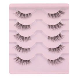 Ruairie False Eyelashes Natural Half Lashes With Clear Band 5 Pairs False Lashes Fluffy Wispy Fake Eyelashes Strip