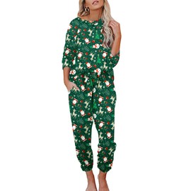 Ekouaer Womens Pajamas Set Long Sleeve Loungewear Soft Lounge Set Joggers with Pockets,XX-Large,Green Christmas