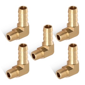 Boeray 5pcs Brass Hose Barb Fittings 90 Degree Elbow 3/8 Inch Barb to 1/8 Inch NPT Male Thread Air Hose Fittings Adapter Connector Water Fuel Air Line Fittings Barb Elbow Fittings
