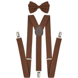 trilece Brown Suspenders for Men, Adjustable Y Back Suspender and Bow Tie