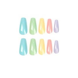 24pcs Long Press on Nails Coffin Ballerina Fake Nails Mix Color Full Cover Glossy Fake Nails for Women and Girls Party Salon