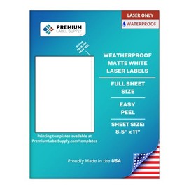 Premium Label Supply Waterproof Matte White Full Sheet Shipping Labels – 8.5" x 11" – Laser Printers Only – 100 Sheets