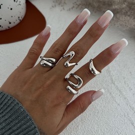 Chunky Gold Stackable Rings for Women Thick Adjustable Band Rings Set Boho Minimalist Jewelry for Daily Wear