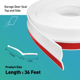 FCSOTSPS Garage Door Seal Top and Sides, 36Feet Universal White Garage Door Weather Stripping Replacement, Adhesive Backed Rubber Garage Door Trim Seal Strip