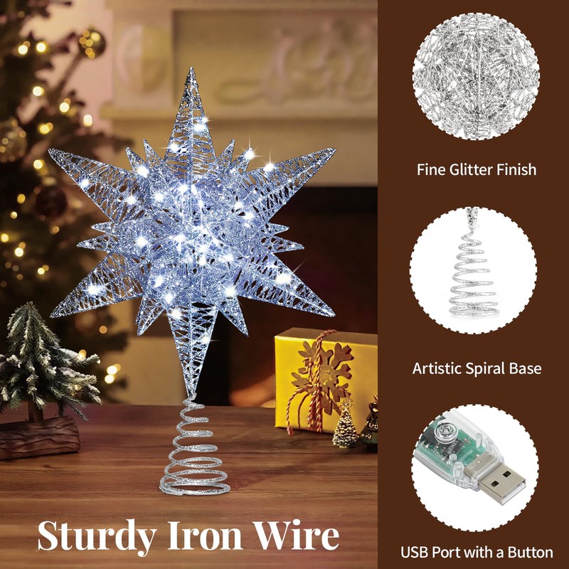Lewondr Christmas Star Tree Topper, USB Powered Remote Controlled 11