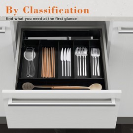 CanVrinxol Silverware Drawer Organizer,Expandable Drawer Organizer for Kitchen Utensils, Silverware, Flatware and Knives - Multi-functional Adjustable Jewelry & Makeup Holder Tray. (7 Slot)