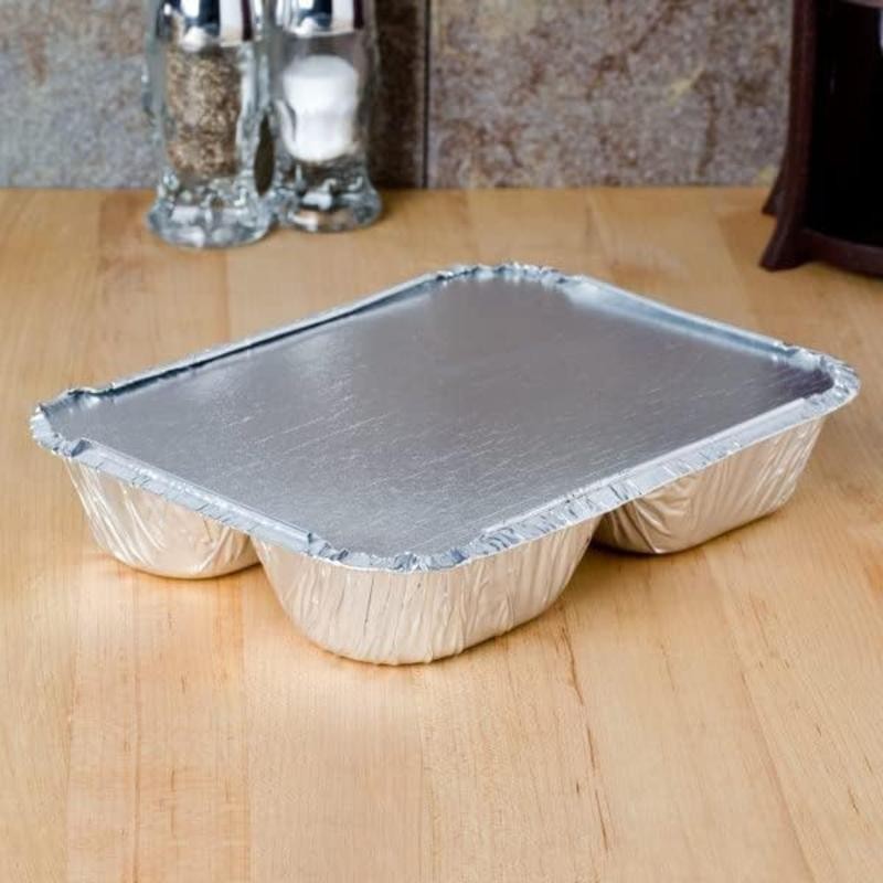 Disposable 3 Compartment Aluminum Dinner Foil Pan/Tray with Board Lids