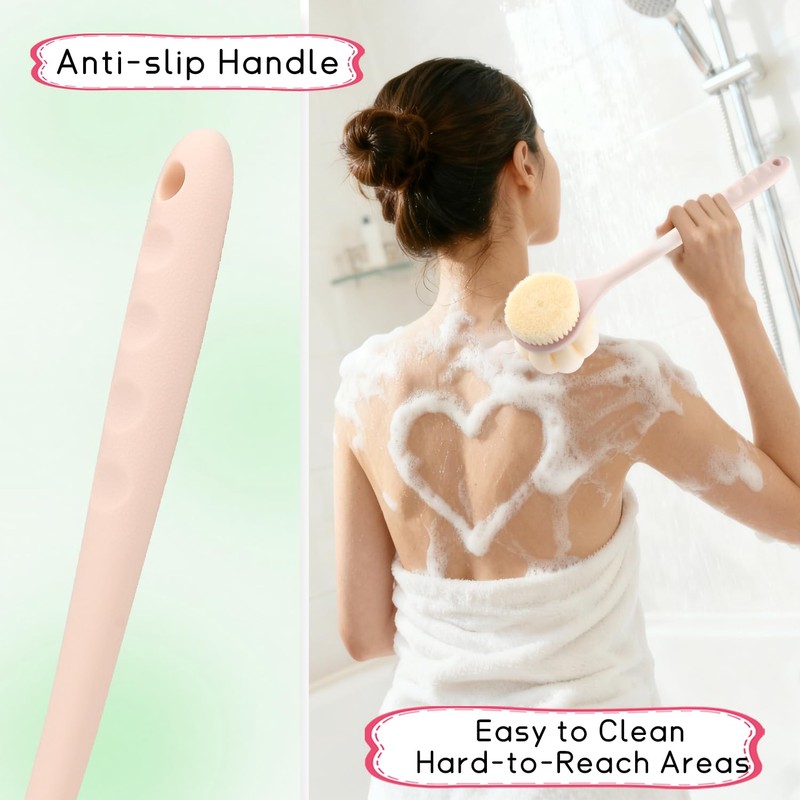 2-Pack Pink Double Sided Bath Brush with Soft Bristles and