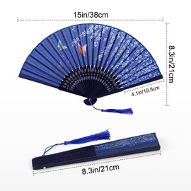 Leikedun 4 Pack Silk Fabric Hand Fans, Chinese Fan, Hollow Carved Bamboo Folding Hand Fan Handheld Fan for Wedding, Gifts, Performance, Dancing, Home Decoration