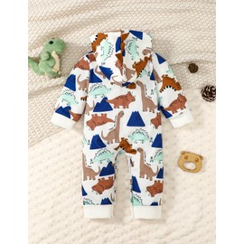 Borlai Romper for Newborns and Toddlers, Full Print of Cute Animal Fox Bodysuit Long Sleeve Baby Clothes Girls Boys 0-18 Months, coffee