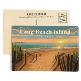 Long Beach Island, New Jersey, Painterly, Sand Soul Sun, Beach Path (4x6 Birch Wood Postcards, 2-Pack Stationary, Rustic Home Wall Decor)