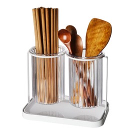 Umlaca Chopsticks Stand, Stylish, Chopstick Drainer, Chopsticks, Fork, Drainer, Kitchen Chopstick Stand, Tool Stand, Kitchen Cutlery, Stand, Chopsticks Storage Tube, Plastic Kitchen Supplies (Chopstick Stand - Double)