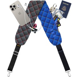 67" Anti-Theft Shoulder Strap Bag Belt with Pockets, Reversible Use for Duffle, Luggage, Camera, Golf, Crossbody, Messenger, Guitar, Dual Buckles Adjustable, Stylish and Comfort for Man Women, Blue