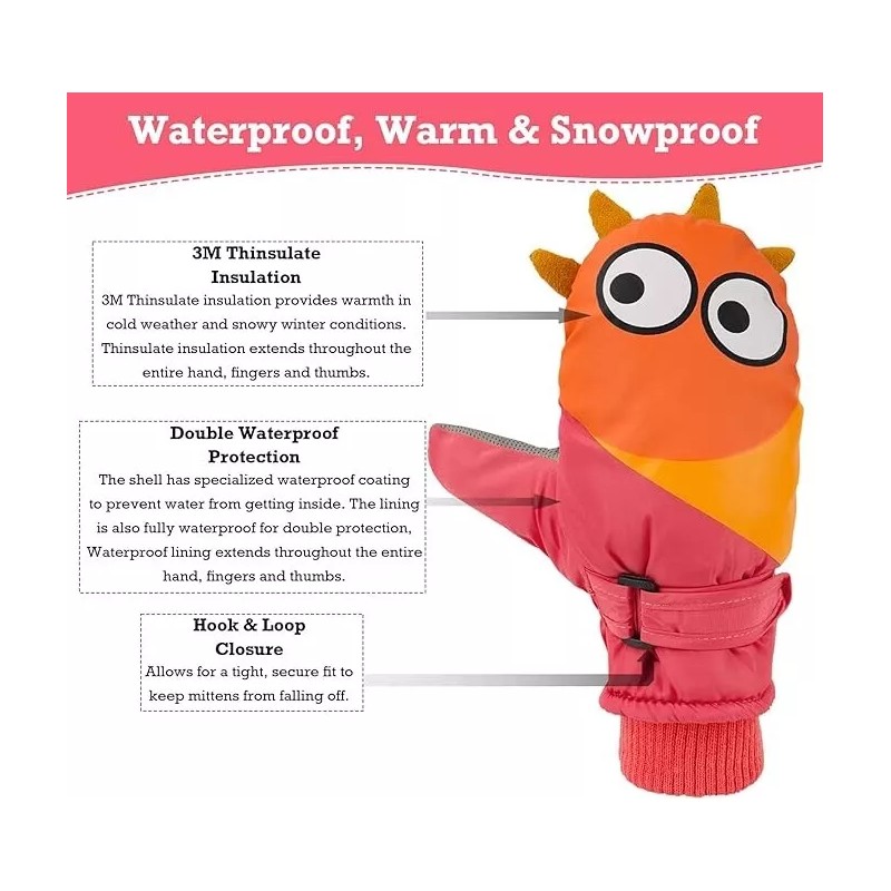 Miaowoof Kids Winter Gloves: Waterproof, Warm, Unisex (Ages 3-4) -