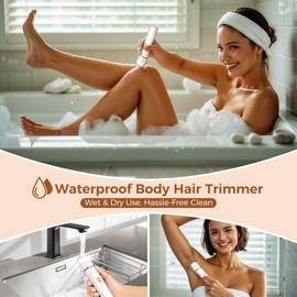 Bikini Trimmer for Women, 5-in-1 Painless Electric Razors for Women, Waterproof Hair Remover for Face, Legs, Underarms, Private Area, Cordless Pubic Hair Trimmer with Charge Dock & Travel Pouch, White