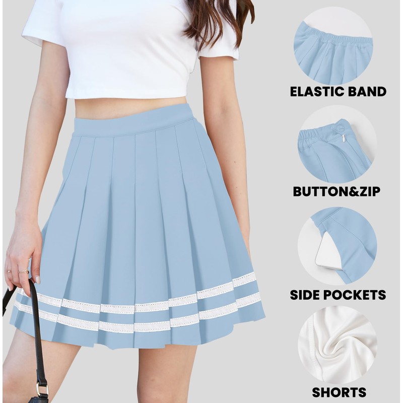 SANGTREE - Minifalda plisada para mujer con cómoda falda elástica