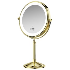 DOWRY 4000 mAh Rechargeable Lighted Makeup Mirror 10x Magnification Vanity Mirror Tabletop Two-Sided Swivel Gifts for Women Wife Mom Teengirls Mothers Day Gold Finish