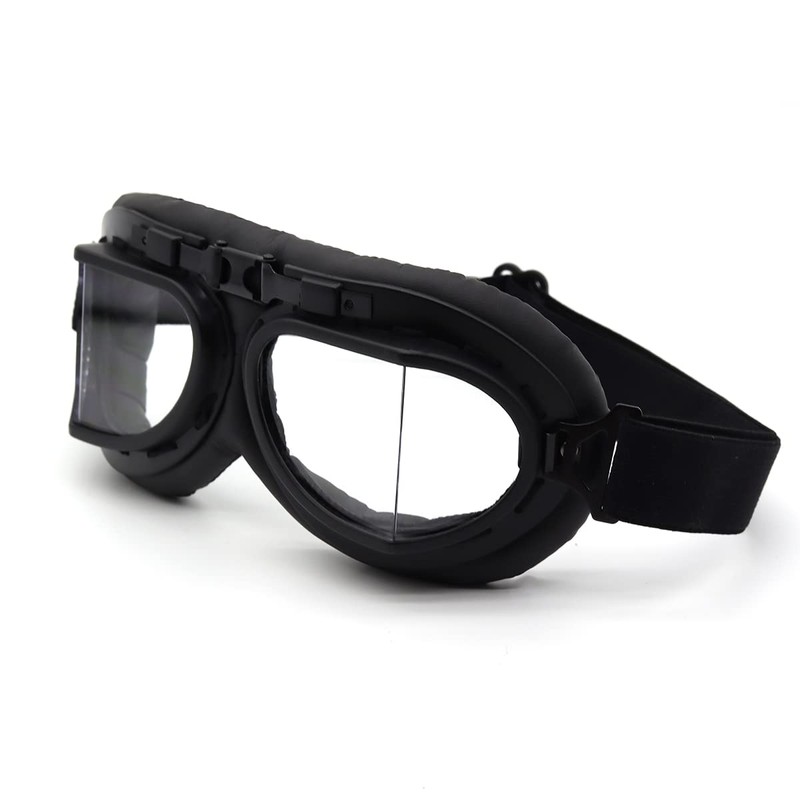 kucehiup Vintage Aviator Goggles Motorcycle Goggles (Black frame clear lenses)