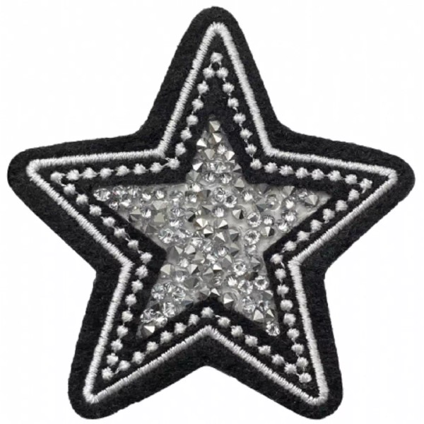Patch Parlor Crushed Crystal Star Applique Patch - Black White
