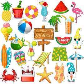25 Pcs Summer Beach Car Magnets Decorative Refrigerator Protector Magnet Flamingo Palm Tree Cruise Door Decoration Hawaii Tropical Magnetic Decals for Refrigerator Car Cabin Kitchen (Fresh Style)