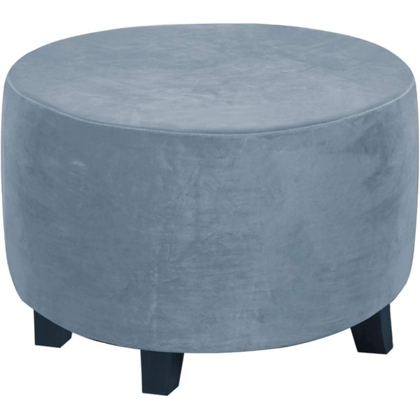 DKSLIPGO Velvet Round Ottoman Slipcover - Ottoman Covers, Footstool Protector,