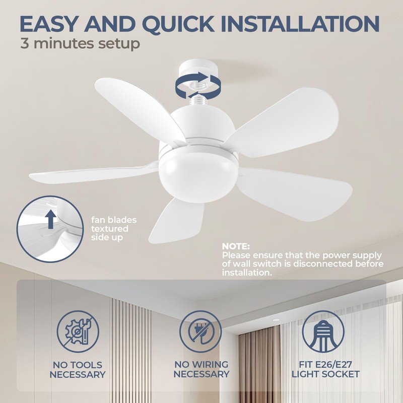 Socket Fan Light with Remote, 1500 Lumens Ceiling Fans with