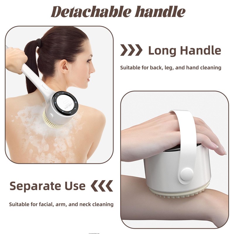 Electric Body Brush, 3 Speed Silicone Body Scrubber with LCD