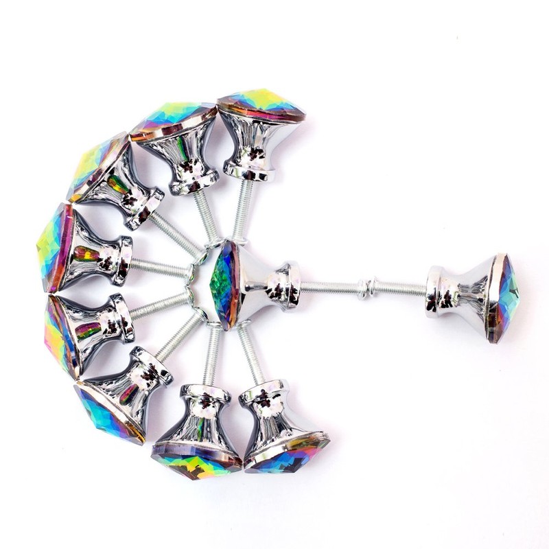 Spriak 10 Pack Drawer Knobs, 30mm Colorful Crystal Glass Cabinet
