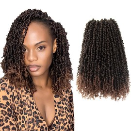10 Packs Yanky Twist Crochet Hair 12 Inch Pre-twisted Natural Black Kinky Mini Spring Twist Small Curly Senegalese Twist Braids Yankee Twist (T30(Ombre Medium Dark Brown), 12 Inch (Pack of 10))
