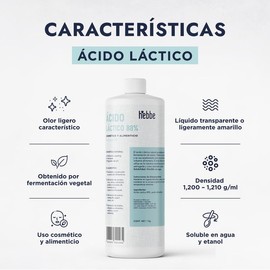 Hebbe - Ácido Láctico, Exfoliante y Regulador de pH para Cosméticos, 1000 g