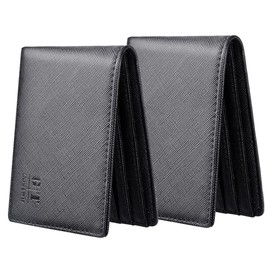 Gostwo Mens Slim Minimalist Front Pocket Wallet Genuine Leather ID Window Card Case RFID Blocking, Black Cros 2 Pack