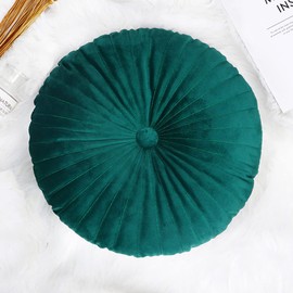 NatureMan Round Throw Pillow, Velvet Decoration Small Throw Pillow, Pumpkin Throw Pillow Cushion Suitable for living room sofa bed floor 13.7 inches, (dark green)