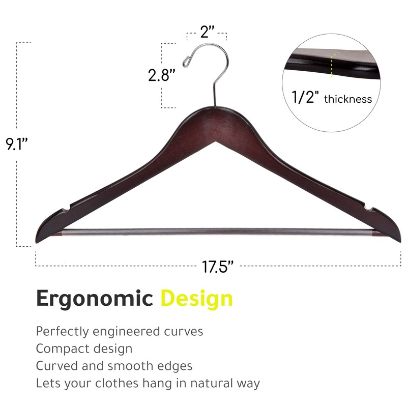 Quality Wooden Hangers - Slightly Curved Hanger 10 Pack Sets