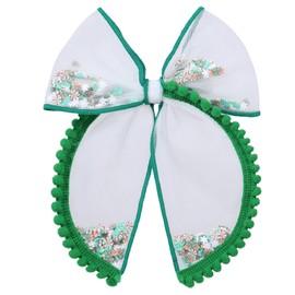 Christmas Hair Bow Clip 5 Inch Mesh Tulle Snowflake Christmas Tree Hairpin Xmas Party Bowknot Hair Accessories for Women Girls, Green