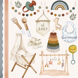 Scrapbook Customs 30380 Baby Watercolor Cut-Outs Elements #2-12 x 12 Scrapbook Paper - 1 Sheet