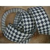 2.5" Harlequin wired ribbon black cream canvas court jester diamond