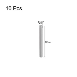 sourcing map 10Pcs 5mm x 32mm Dowel Pin 304 Stainless Steel Pegs Support Shelves Silver Tone
