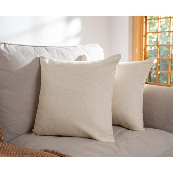 Elara Star Solid Throw Pillow Covers Linen Decorative Square Pillow Cases Soft Cushion Covers 18x18 Inch for Couch Bed Chair,Pack of 2,Cream White