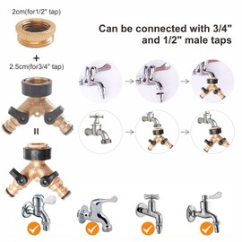 Brass Outside Garden Tap Splitter Garden Hose Pipe Splitter 2 Way, Double Hose Pipe Connector Multi Tap Connector 2 Way Hose Splitter for Connecting Two Hoses to Outdoor Tap