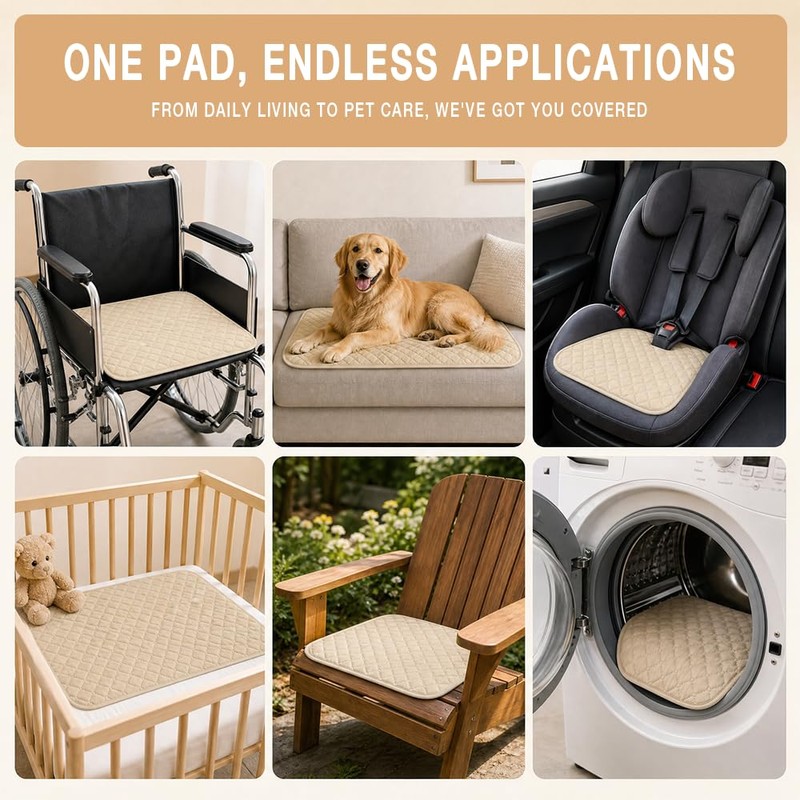 4 Pcs Absorbent Incontinence Chair Pads, 50x50cm Washable Chair Mats