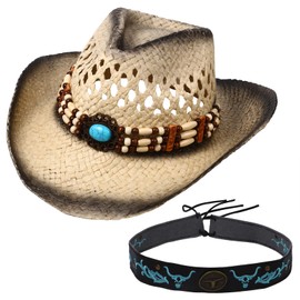 Cupimatch Unisex Stroh Sonnenhut Cowboyhut Modisches Sommergeschenk für Männer und Frauen,Schwarz