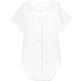 BABIDU Short Sleeve Lace Neck Baby Bodysuit 100% Hypoallergenic Cotton Fabric, Soft and Breathable for Sensitive Skin, Newborn Baby Bodysuit for Boys and Girls