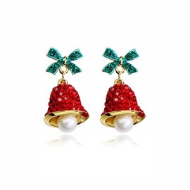 Red Rhinestone Christmas Bell Earrings Sparkling Christmas Earrings for Women Exquisite Bow Knot Bell Earrings Christmas Jewelry for Women(Christmas Bell)