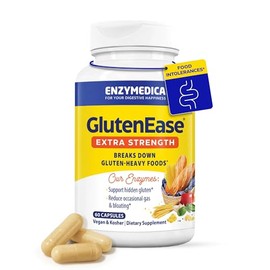 Enzymedica , GlutenEase extra fuerte, ayuda digestiva para la digestión de gluten y caseína, vegano, sin OGM, 60 cápsulas (60 porciones)