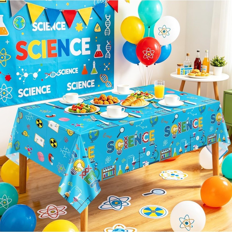 Hegbolke 4 Pack Science Party Tablecloths, Mad Scientist Decorations