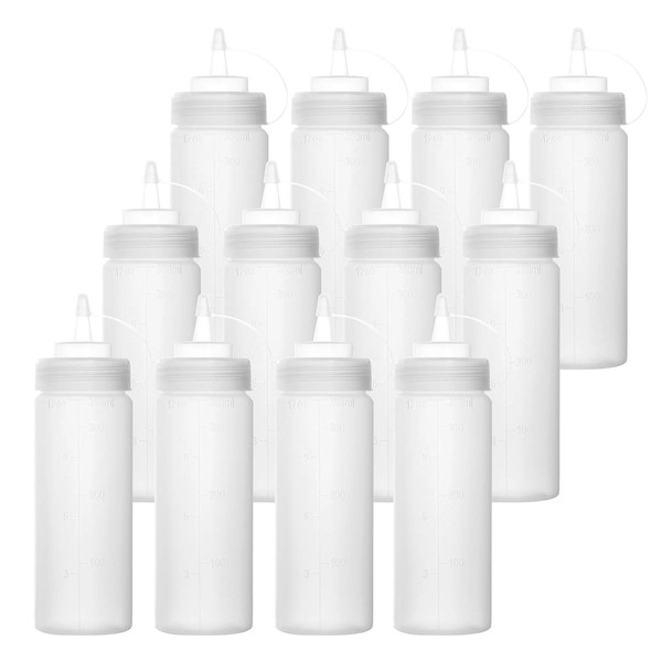 Bekith Pack of 12 Squeeze Bottles Plastic Squeeze Bottle BPA Free Ketchup Sauce Bottle with Caps for Sauce Ketchup BBQ Painting, 360 ml